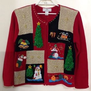 Vtg 90s Ugly Christmas Zip Up Cardigan Size PL